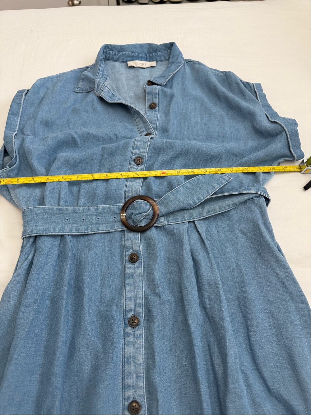 LOFT Light Blue Denim Maxi Shirt Dress with Belt - Picture 3 of 4